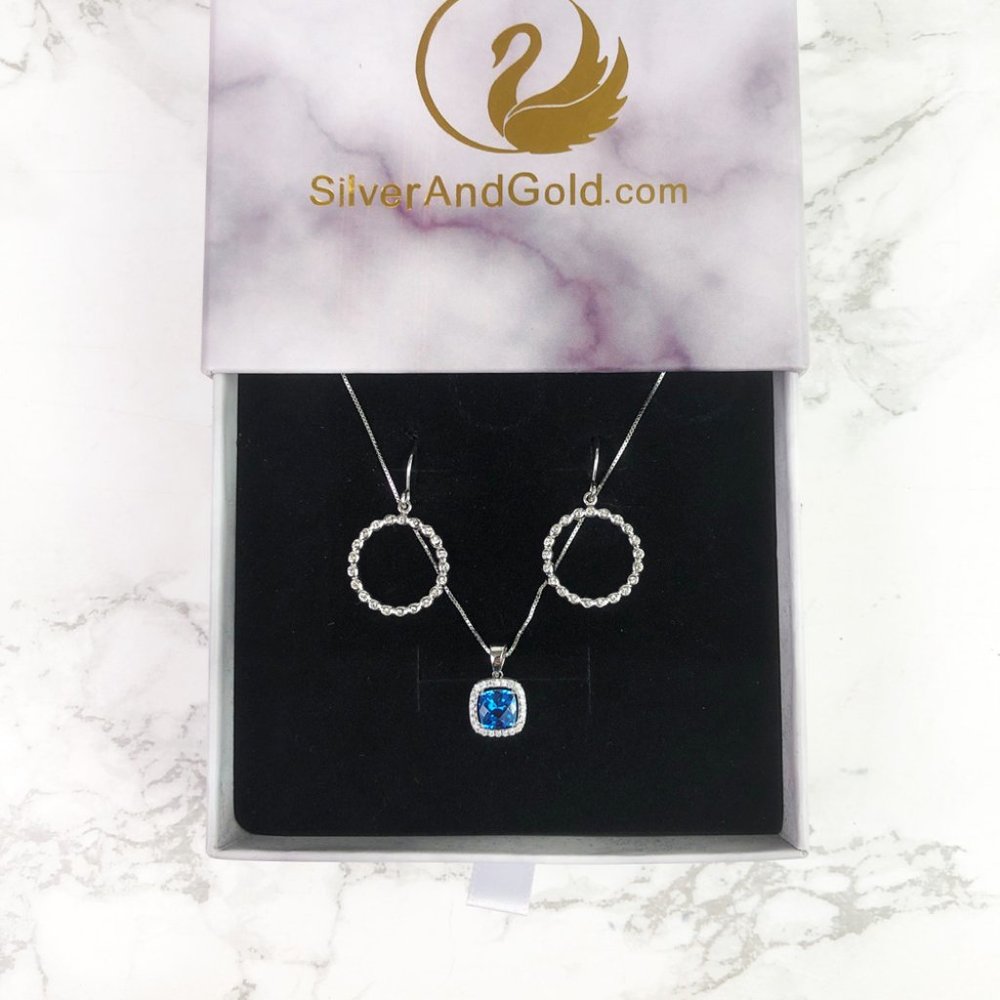 NIB The Jewelry Box Sterling Silver & Blue Topaz Necklace & Earrings Jewelry Set - Picture 4 of 11
